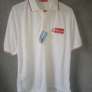 Mens L Budweiser 2008 Beijing Active Cool Max Offical Sponser White Golf Shirt